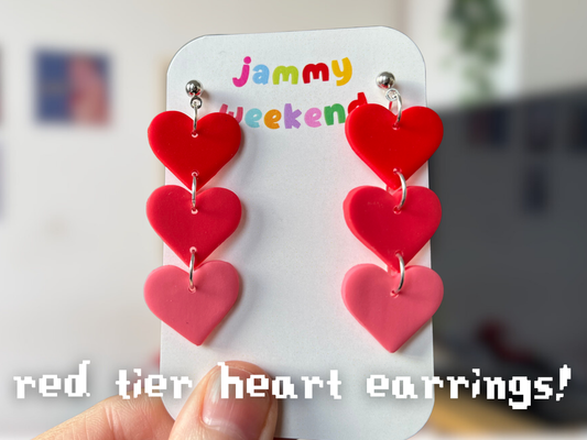 Valentines Red 3 Tier Heart Polymer Clay Earrings