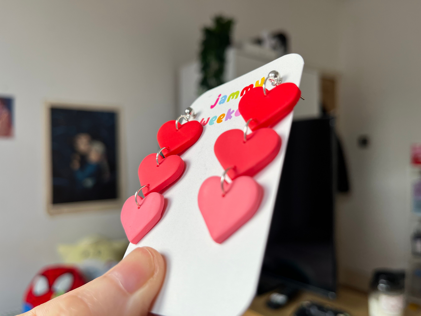 Valentines Red 3 Tier Heart Polymer Clay Earrings