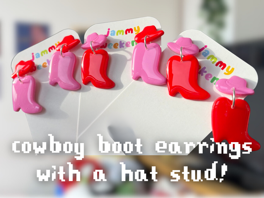 Pink and Red Cowboy Boots Polymer Clay Earrings with Hat Stud