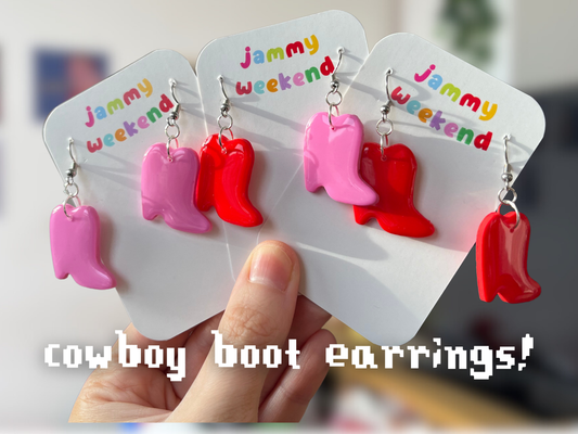 Pink and Red Cowboy Boots Polymer Clay Earrings