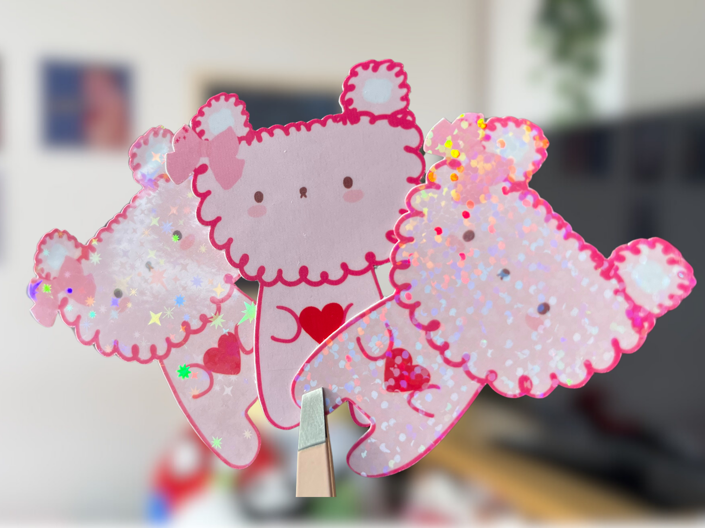 Pink Love Heart Valentines Bear Sticker