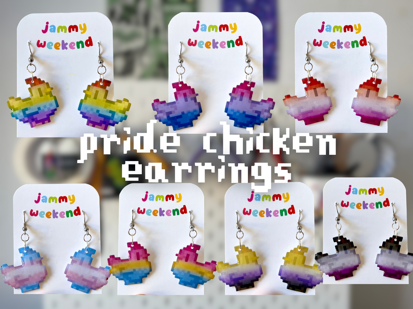 Pride Pixel Chickens Earrings