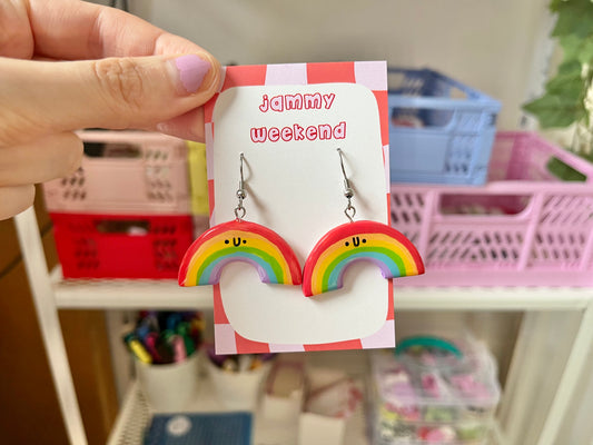 Rainbow Happy Face Polymer Clay Earrings