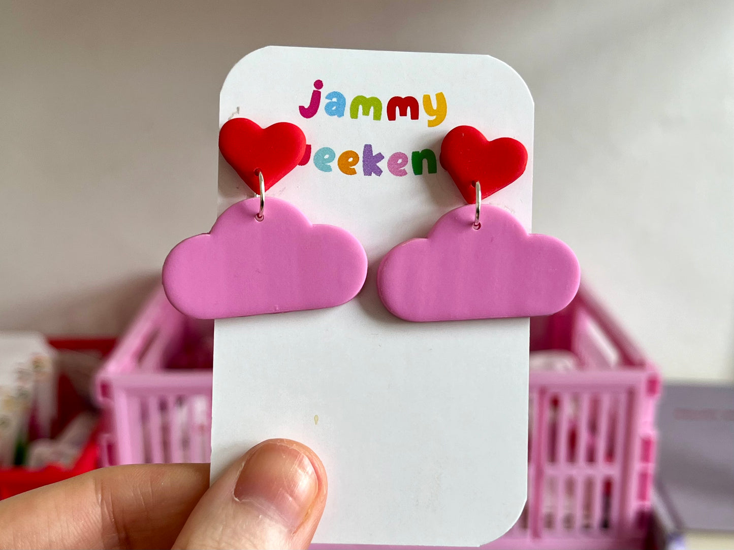 Pink and Red Heart Cloud Earrings