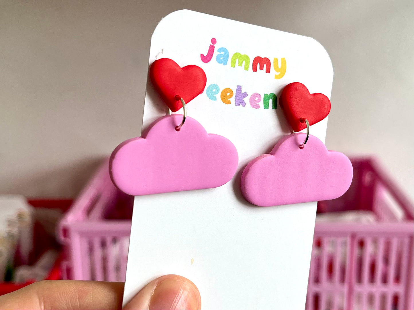 Pink and Red Heart Cloud Earrings