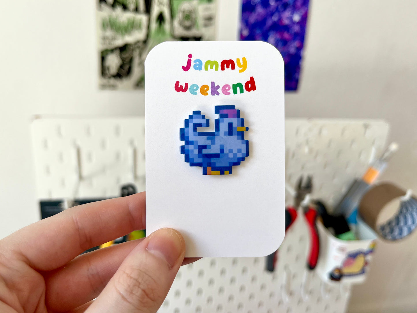 Colourful Pixel Chickens Pin Badge