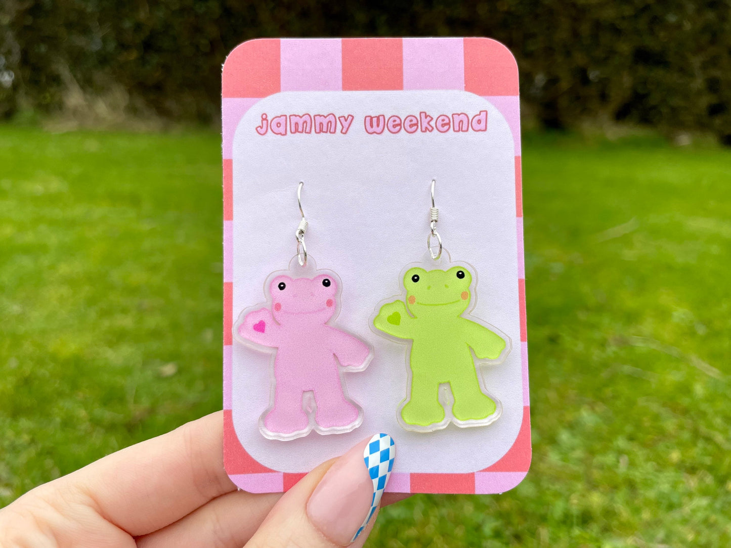 Pink and Green Spring Cute Frog Acrylic Earrings