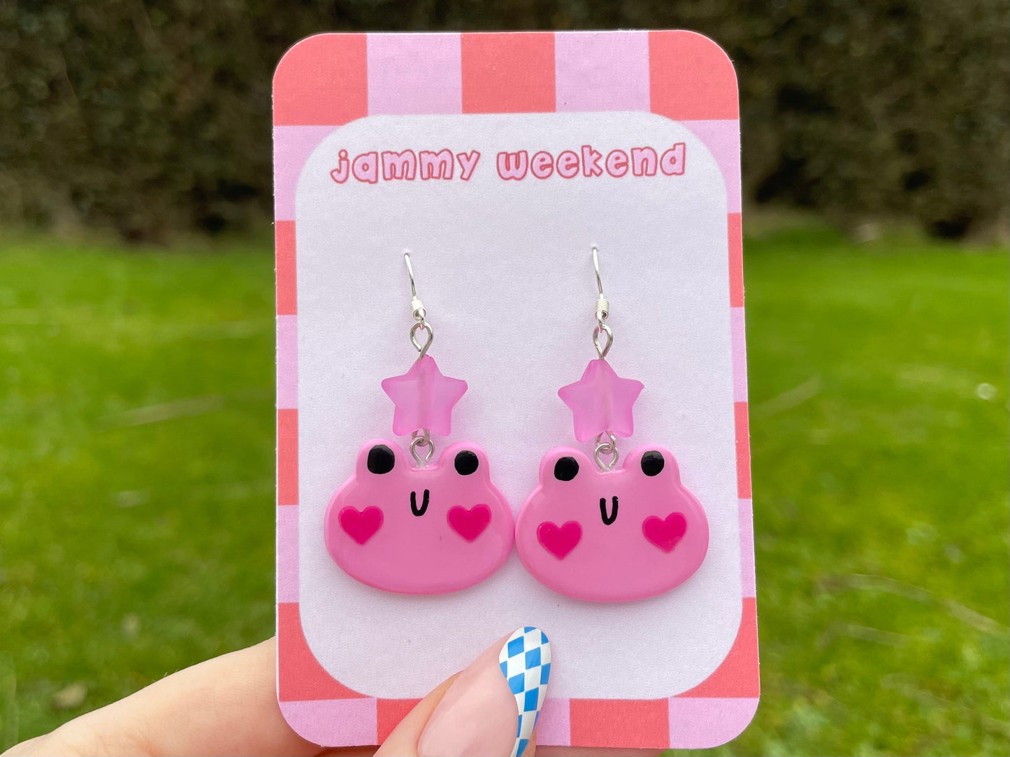 Pink Frog Polymer Clay Heart Blush Earrings