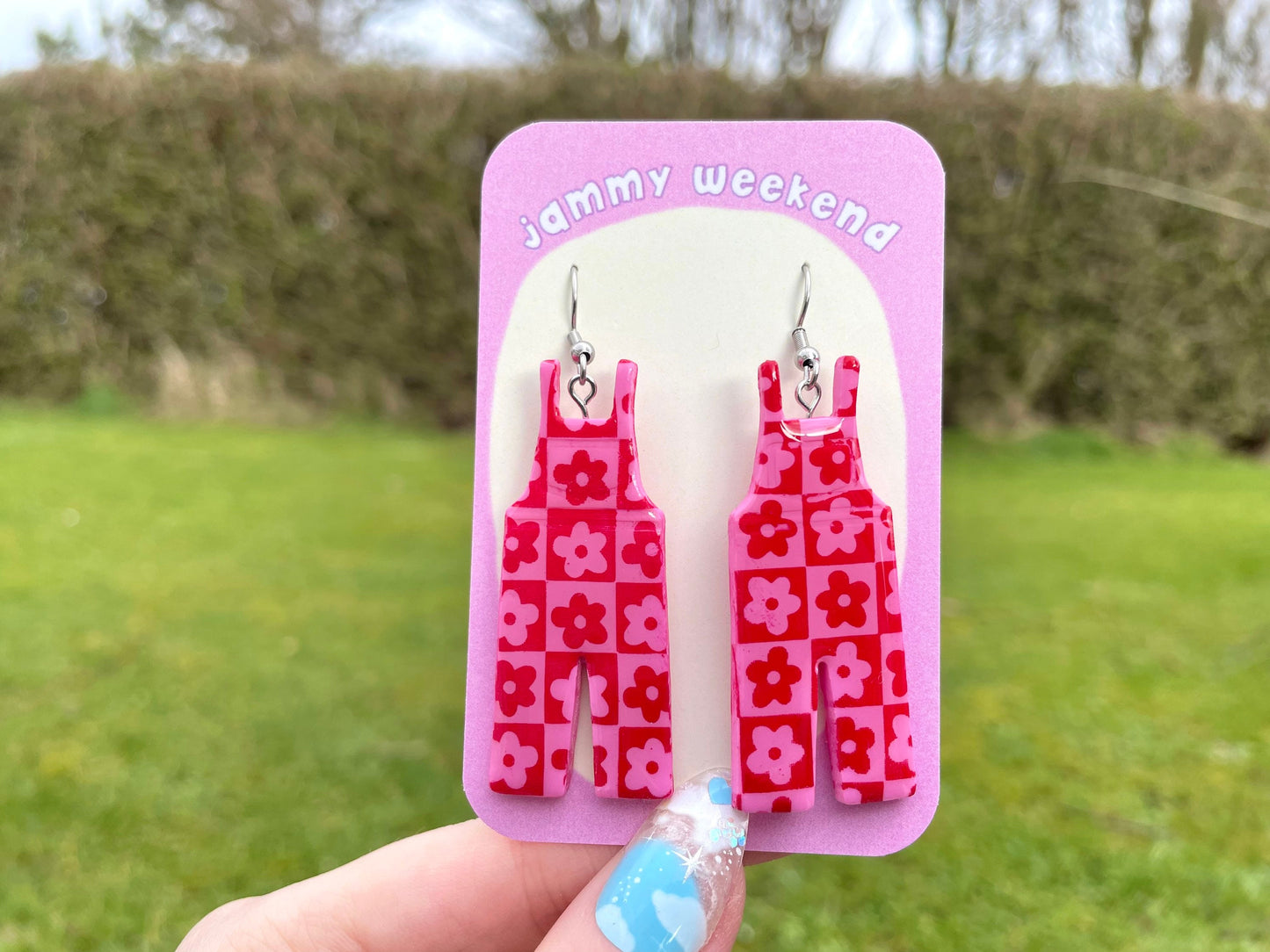 Checkerboard Dungaree Polymer Clay Earrings
