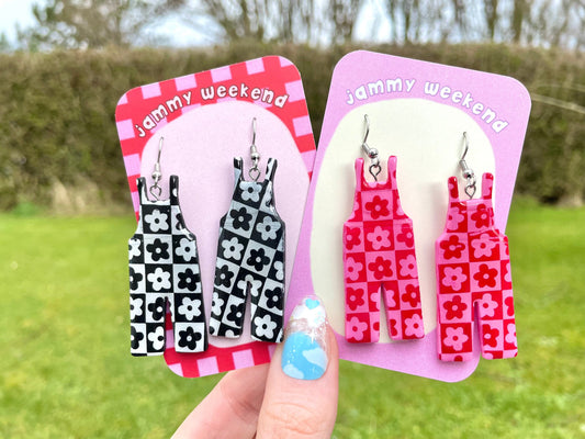 Checkerboard Dungaree Polymer Clay Earrings