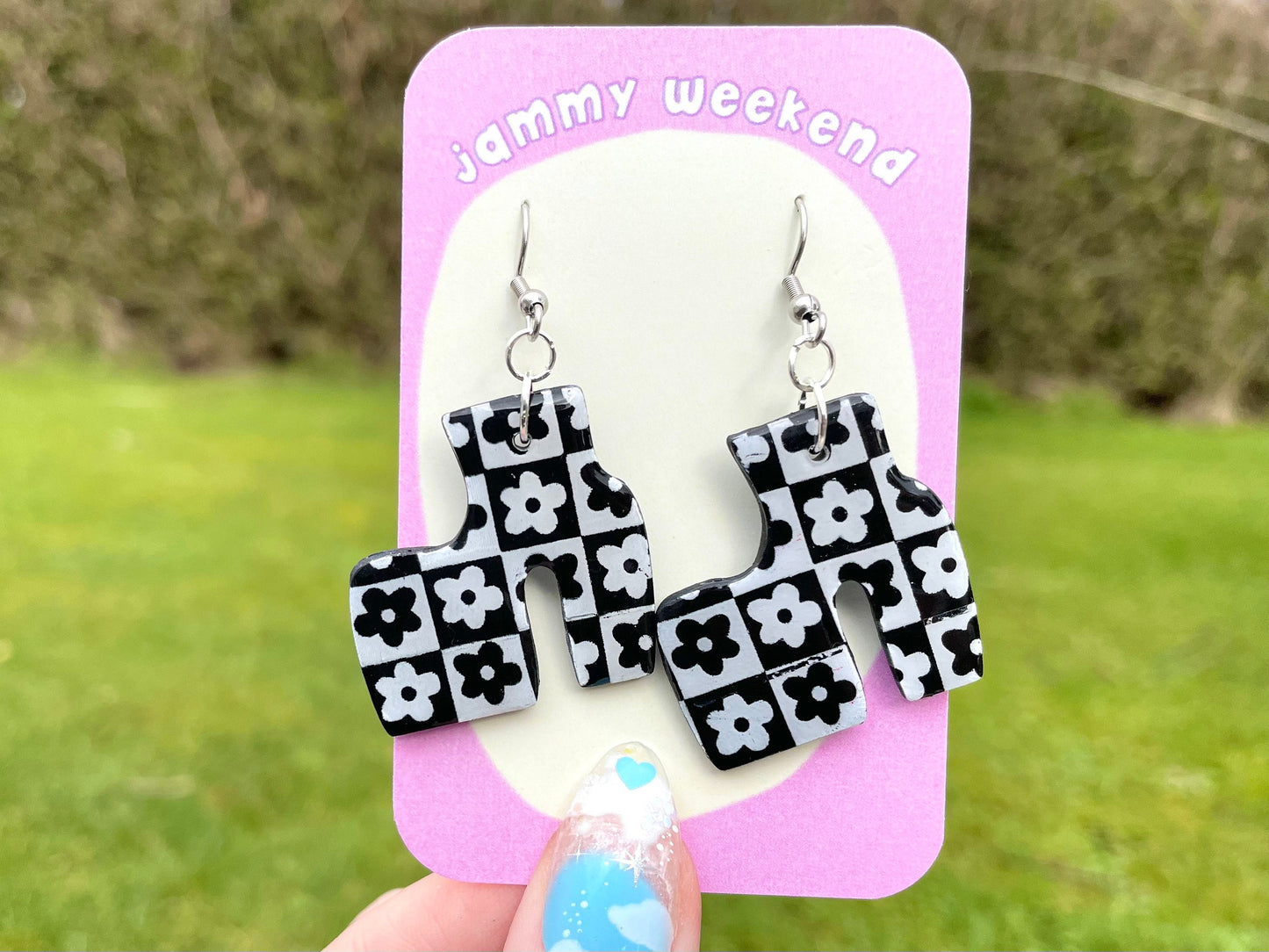 Platform Boots Checkerboard Clay Earrings